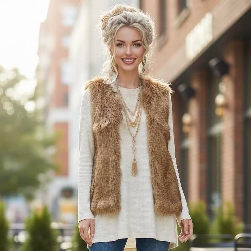 Banana Republic Faux Fur Vest in Brown